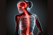 Women with back pain, sports injury and fitness, spine x-ray and anatomy with red overlay, medical problem and health. Healthcare emergency, inflammation, and muscle tension , AI Generative
