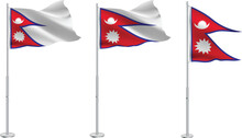 Isolated Waving National Flag Of Nepal On Flagpole