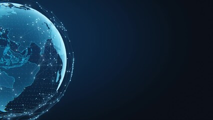 Wall Mural - Tech earth globalization in 3d animation. Global Business dots on rotating planet.