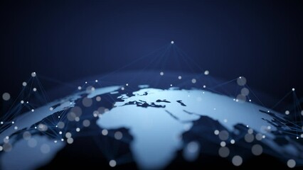 Wall Mural - Tech earth globalization in 3d animation. Global Business dots on rotating planet.
