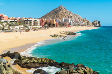 tropical beach in cabo san lucas, baja california sur, mexico.