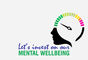 Wall Mural - Let's invest on our mental well being. World Mental Health Day measuring brain with mind image for motivational banner, greeting card and poster.