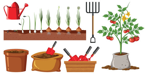 Wall Mural - set of plant and gardening tools and equipment