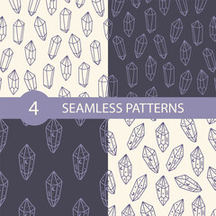 Wall Mural - Mystical vector seamless pattern set with celestial crystal. Boho spiritual digital paper. Hand drawn magical illustration. Esoteric print for fabric, textile, cover.
