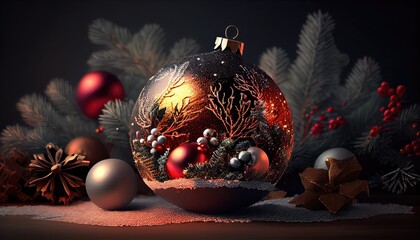 Wall Mural - marry christmas and happy new year 2024 background template illustration. copy space, banner. generative ai