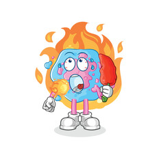 Sticker - cell eat hot chilie mascot. cartoon vector