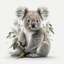 Koala Portrait On White Background