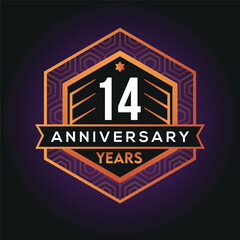 Wall Mural - 14th year anniversary celebration abstract logo design on vantage black background vector template