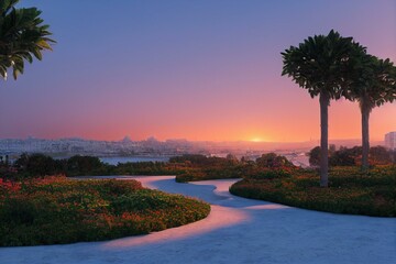 bahai gardens in haifa, israel. morning sunrise. tourist attraction. generative ai