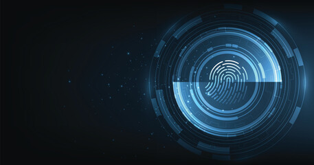Fototapete - Fingerprint scanning on dark blue technology background.Cyber security background.Data protection, privacy, and internet security concept.vector illustration.