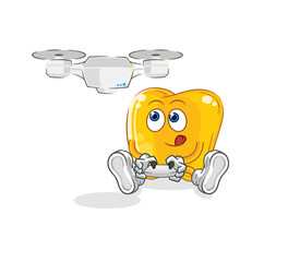 Wall Mural - gold teeth with drone character. cartoon mascot vector