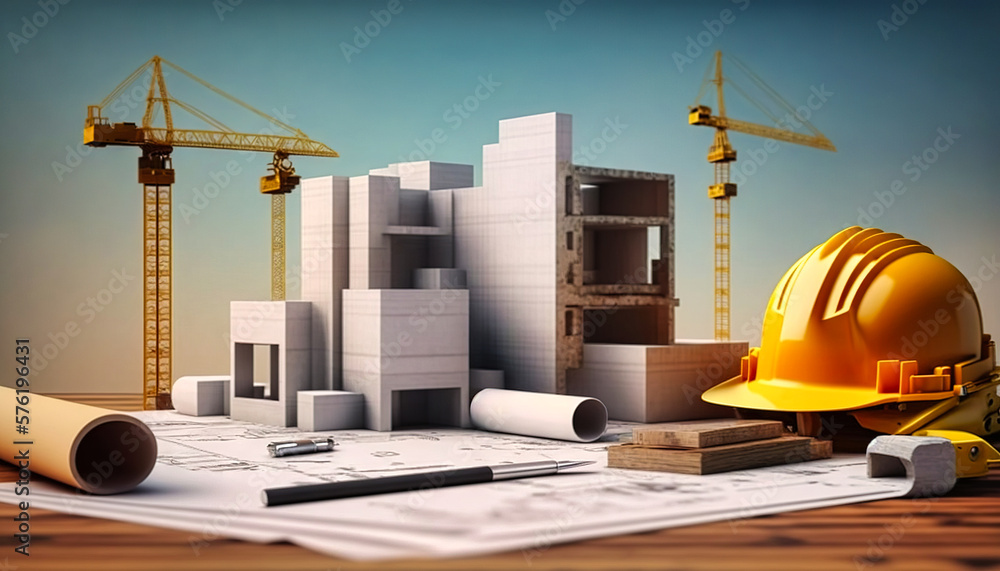Building construction. Bluprints and building stuff concept. Generative ...