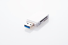 White USB Card Reader Close-up On White Background