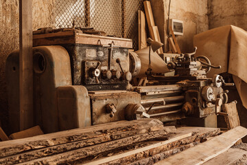 Vintage wood working machine at the workshop.