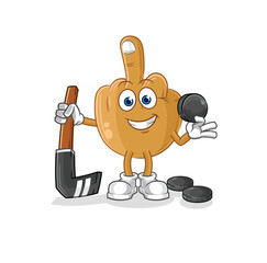 Sticker - middle finger playing hockey vector. cartoon character