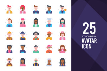  25 Avatar Flat icon pack. vector illustration.