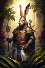 Easter Celebrations In The Jungle: The Bunny Hybrid With Majestic Armor - Generative Ai