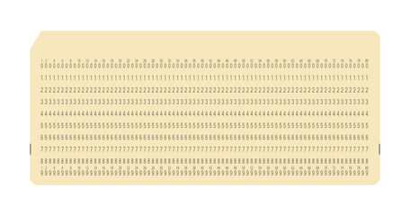 Pure punch card for electronic calculated data processing machines. Retro punchcard for input and storage in automated technology information processing systems. Vector illustration isolated.