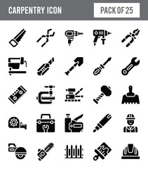 25 Carpentry Glyph icon pack. vector illustration.