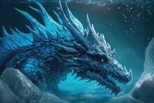 The Mythical Blue Ice Dragon, A Creature Of Legend, Generative Ai