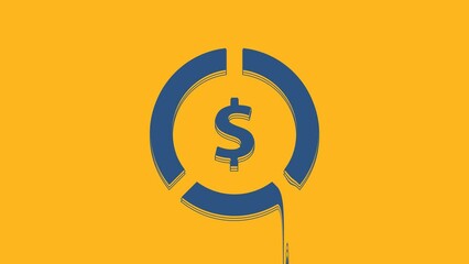 Poster - Blue Coin money with dollar symbol icon isolated on orange background. Banking currency sign. Cash symbol. 4K Video motion graphic animation