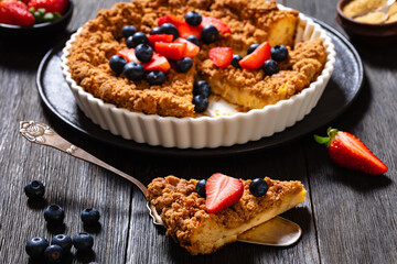 Canvas Print - cinnamon baked french toast pie with berries