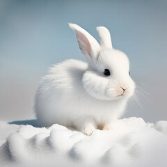 Wall Mural - Close-up of a white rabbit in the snow