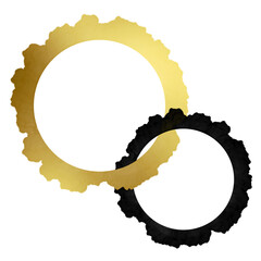 Wall Mural - Black and gold crossing abstract circle frame, ring, contrast black paint brush, isolated graphic design element made with brushstroke, hand drawn art for backgrounds, watercolor paint