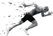 silhouette running man sprinter start. polygonal particles