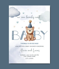 Cute Baby Shower Watercolor Invitation Card For Baby And Kids New Born Celebration