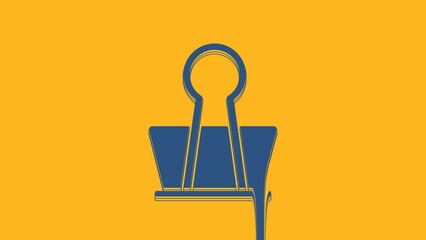 Poster - Blue Binder clip icon isolated on orange background. Paper clip. 4K Video motion graphic animation