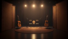 Music Recording Studio. Generative AI Of A Stage With Instruments.