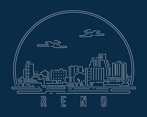 Wall Mural - Reno - Cityscape with white abstract line corner curve modern style on dark blue background, building skyline city vector illustration design
