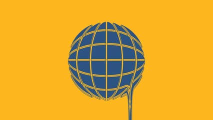 Poster - Blue Earth globe icon isolated on orange background. World or Earth sign. Global internet symbol. Geometric shapes. 4K Video motion graphic animation