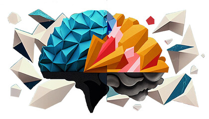 the mind, human brain, cognition thinking abstract thought, geometric, head right brain left brain c