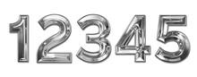 Realistic Silver Chrome Metal Numbers 1-5 Transparent PNG File
