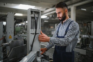 Wall Mural - worker operating machine in factory