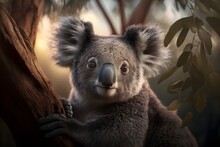 Cute Koala Sleeping On Eucalyptus Tree In Australia