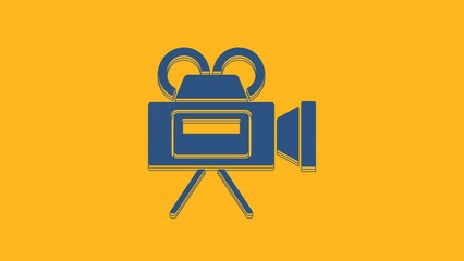 Canvas Print - Blue Cinema camera icon isolated on orange background. Video camera. Movie sign. Film projector. 4K Video motion graphic animation