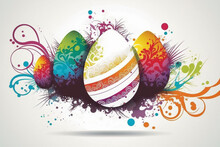 Colorful Easter Eggs On A White Background - Design Concept Vector Illustration - Generative Ai