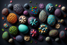 Easter Eggs, Top View, Full Colors, Happy Easter - Generative Ai