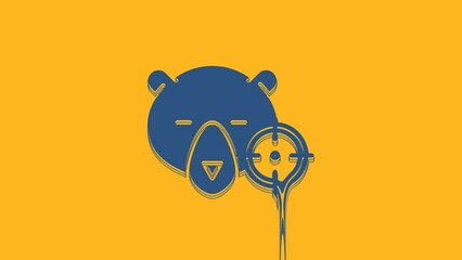 Poster - Blue Hunt on bear with crosshairs icon isolated on orange background. Hunting club logo with bear and target. Rifle lens aiming a bear. 4K Video motion graphic animation