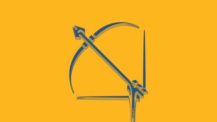 Poster - Blue Bow and arrow in quiver icon isolated on orange background. 4K Video motion graphic animation