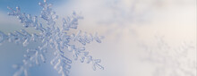 Beautiful Christmas Wallpaper With Frozen Snowflake. Seasonal Banner With Copy-space.