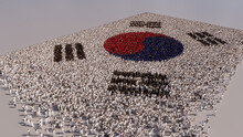 South Korean Flag Formed From A Crowd Of People. Banner Of South Korea On White.