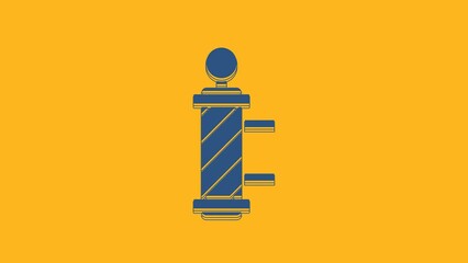 Canvas Print - Blue Classic Barber shop pole icon isolated on orange background. Barbershop pole symbol. 4K Video motion graphic animation