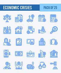 25 Economic Crisies. Two Color icons Pack. vector illustration.