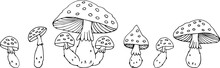 Fly Agaric Mushrooms Coloring Book. Vector Illustration. Fly Agaric Set.