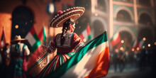 Colorful Fiesta On The Streets Of Mexico - Celebrating Cinco De Mayo With A Mexican Hat And Flag