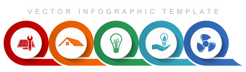 Fototapete - Renewable energy icon set, miscellaneous icons such as solar panel, house, light bulb and heater for webdesign and mobile applications, flat design infographic vector template in eps 10